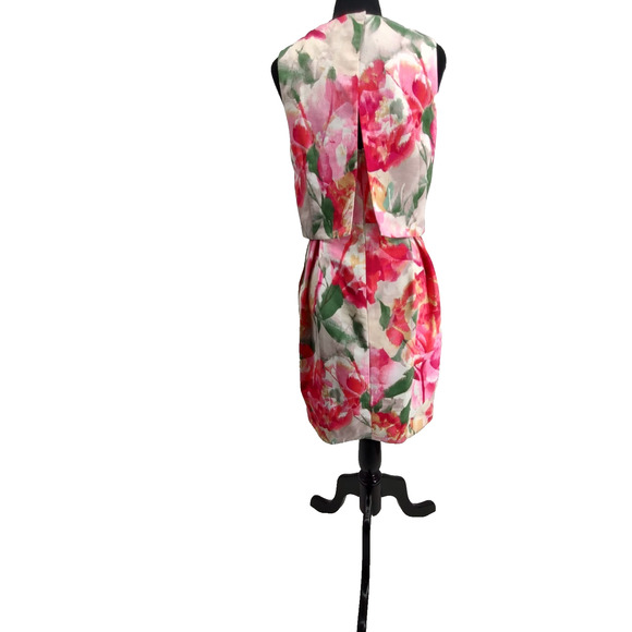 Eliza J. Pink Floral Jacquard Popover Fit&Flare Dress Size 8 Lined Pockets Zip - Picture 2 of 16